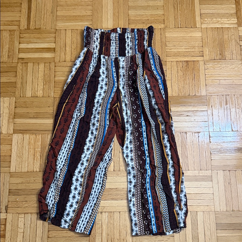 Striped Boho Wide Leg Baggy Pants - Multi Color